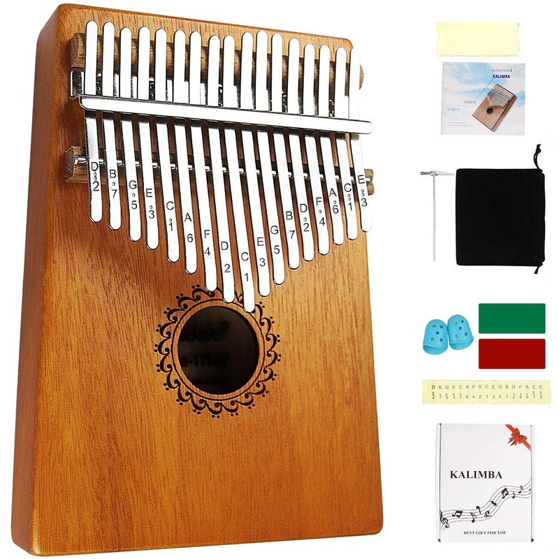 FLSEPAMB Kalimba Thumb Piano 17 Keys with mahogany Wood Portable Mbira Finger Piano Gifts for Friends and piano Beginners Professional ï¼ˆMatte brownï¼‰ - Image 1